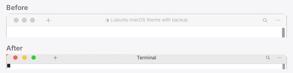 Terminal title bar before and after