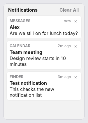 Notification list